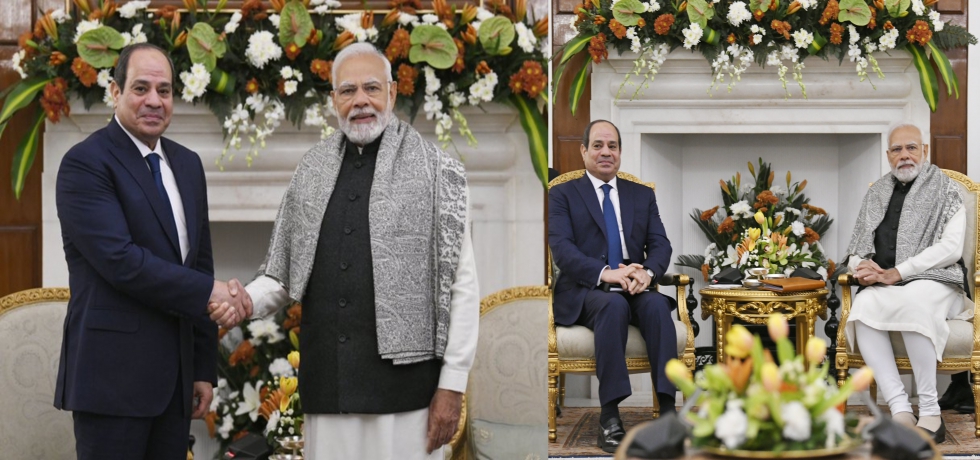 Prime Minister Shri Narendra Modi holds discussions with H. E. Mr. Abdel Fattah El-Sisi, President of the Arab Republic of Egypt at Hyderabad House