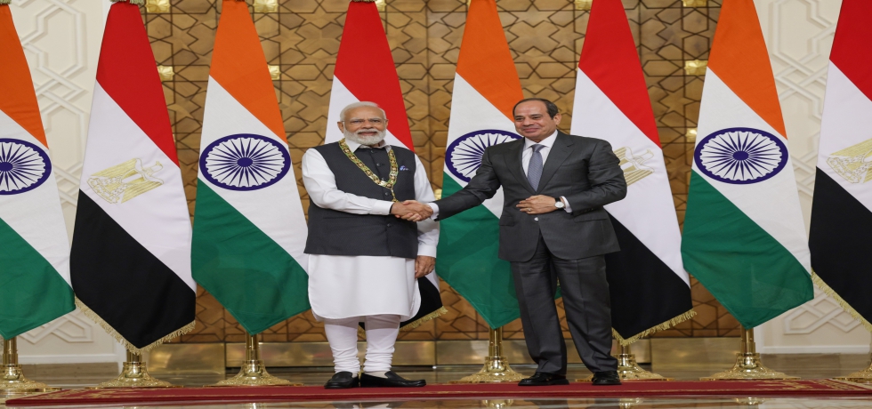 President of the Arab Republic of Egypt, H.E. Mr. Abdel Fattah El-Sisi, conferred Prime Minister Shri Narendra Modi with the ‘Order of the Nile’, the highest civilian award of Egypt in Cairo