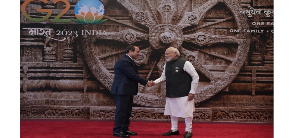 Prime Minister Shri Narendra Modi receives President of Egypt, H.E. Mr Abdel Fattah El- Sisi at G20 Leaders' Summit, New Delhi